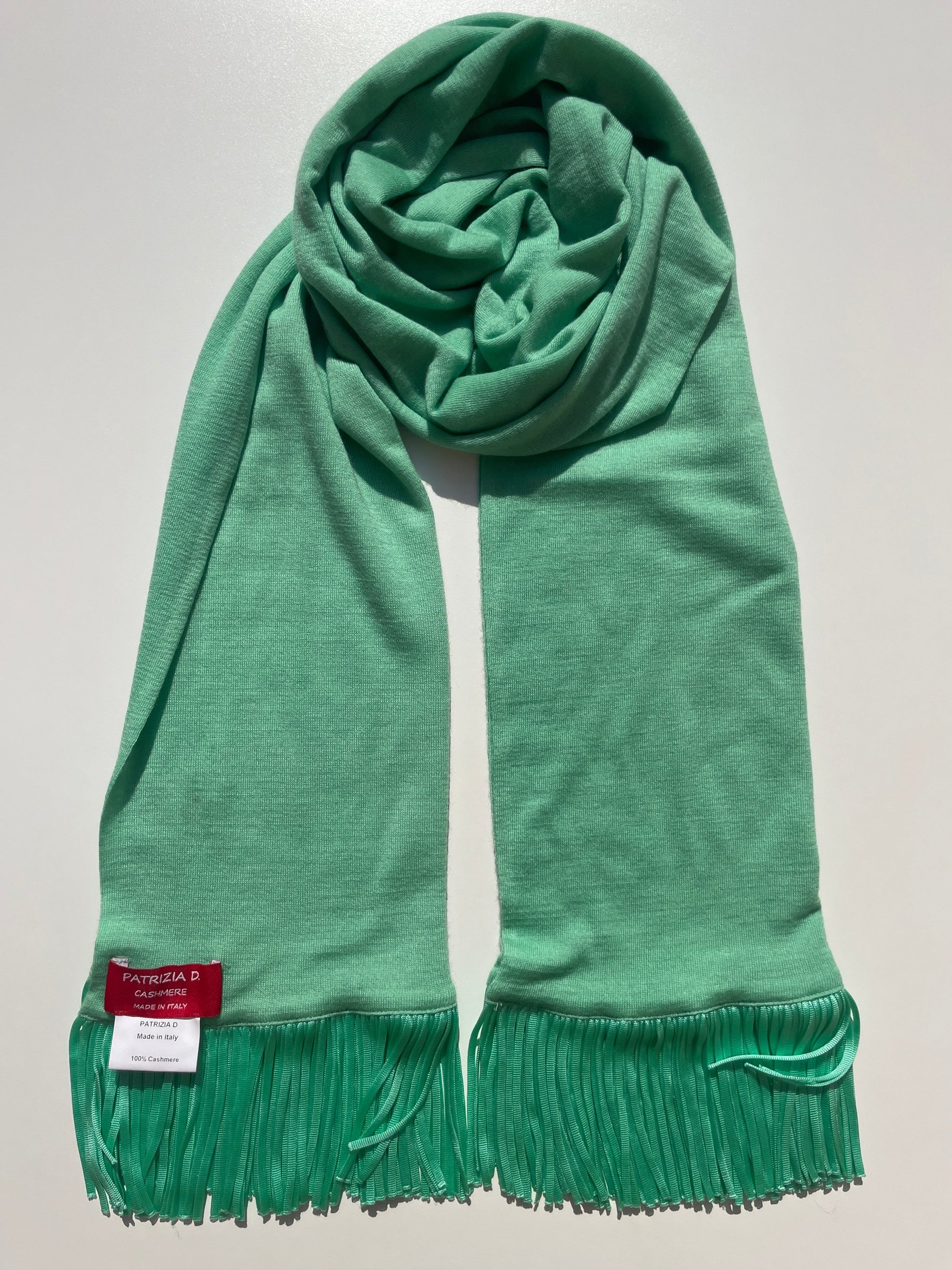 Sciarpa in Cashmere Verde Menta con frange