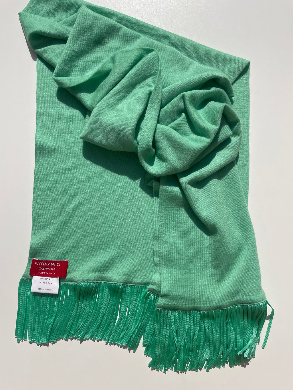 Sciarpa in Cashmere Verde Menta con frange