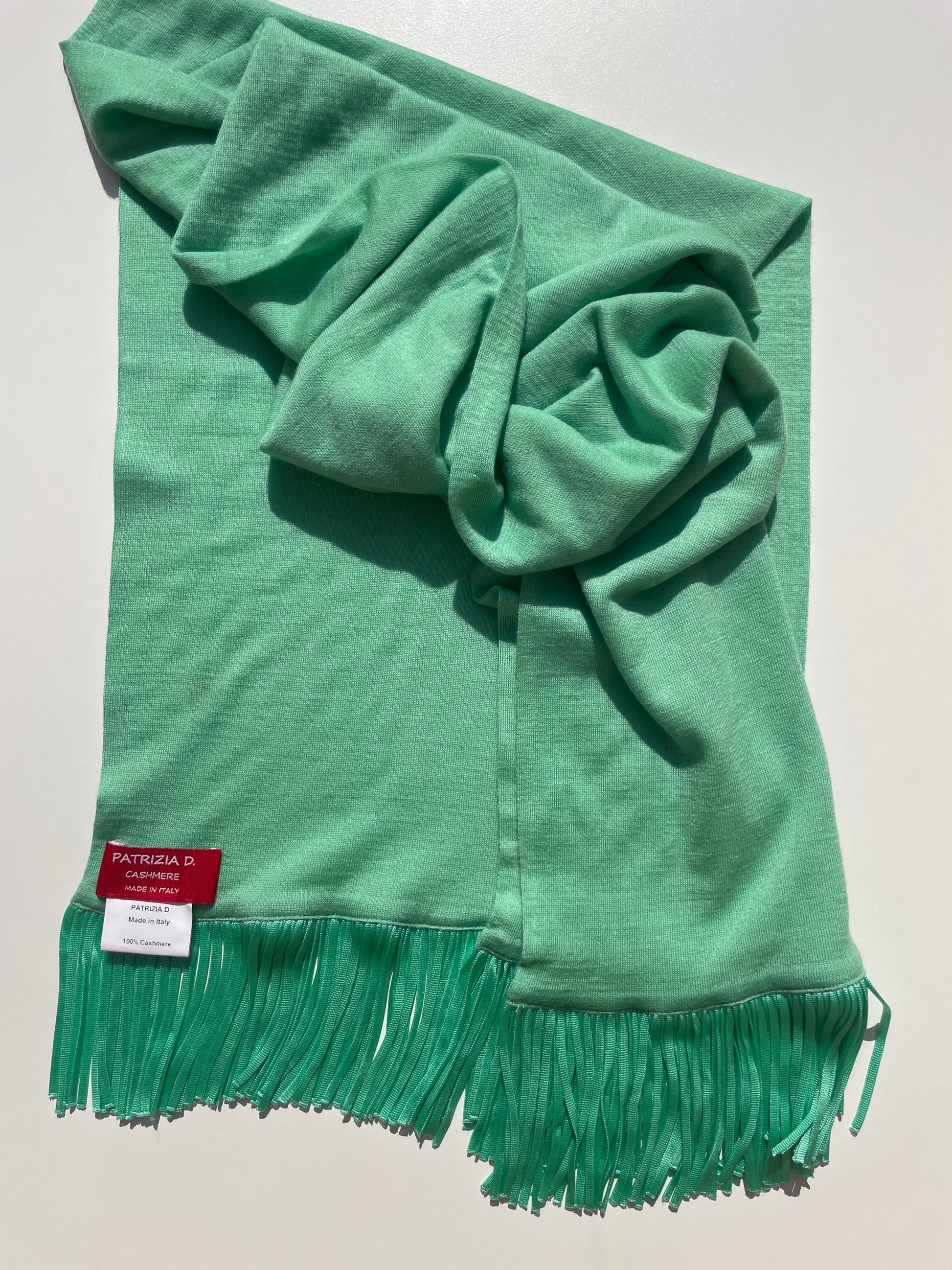 Sciarpa in Cashmere Verde Menta con frange