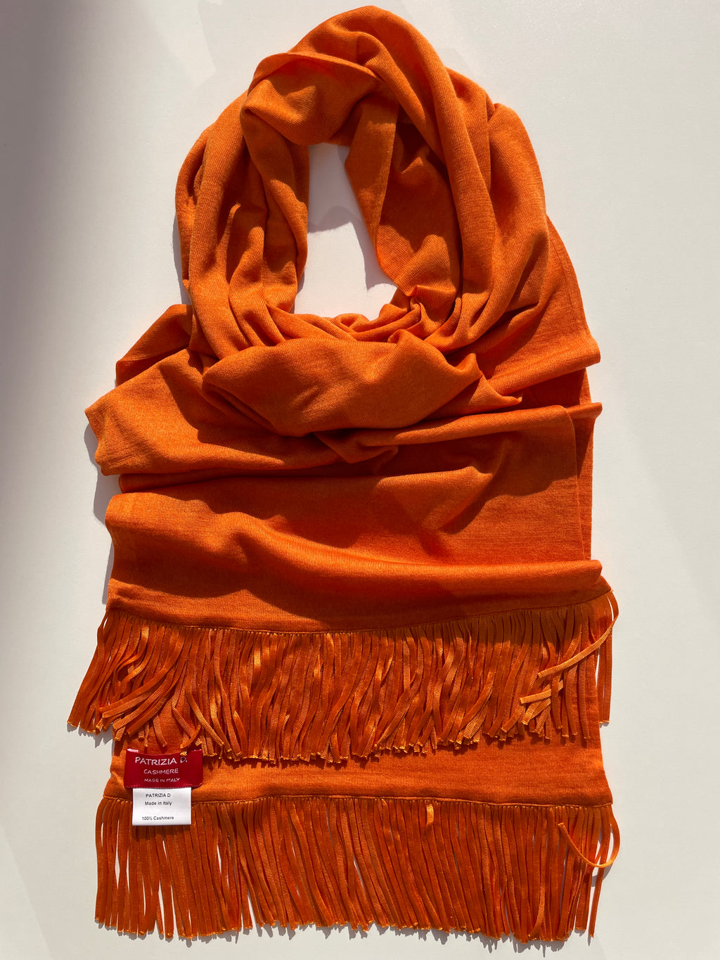 Sciarpa in Cashmere Arancio Tramonto con frange