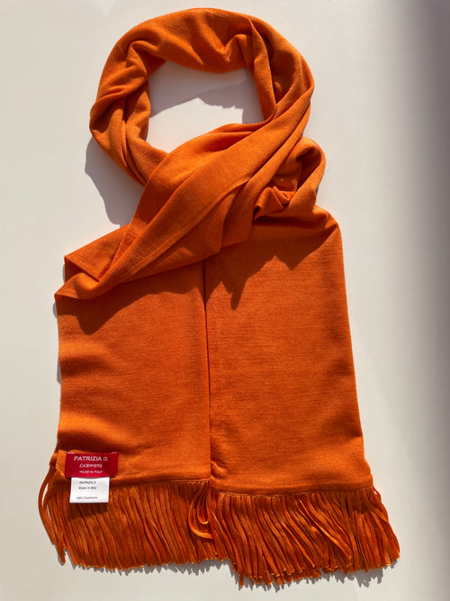 Sciarpa in Cashmere Arancio Tramonto con frange
