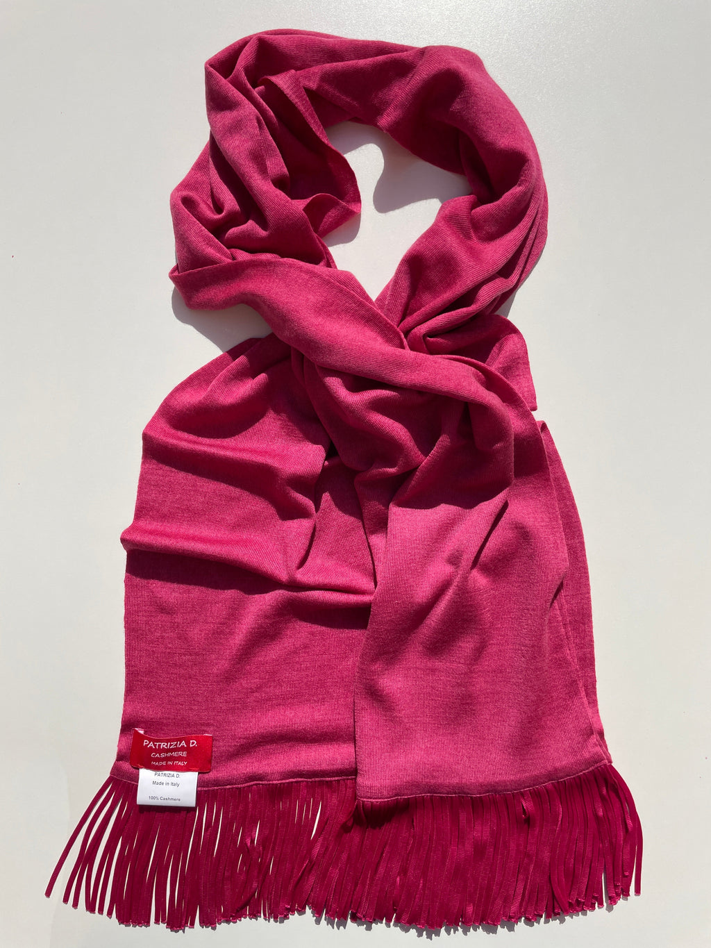 Sciarpa in Cashmere Fucsia con frange in raso