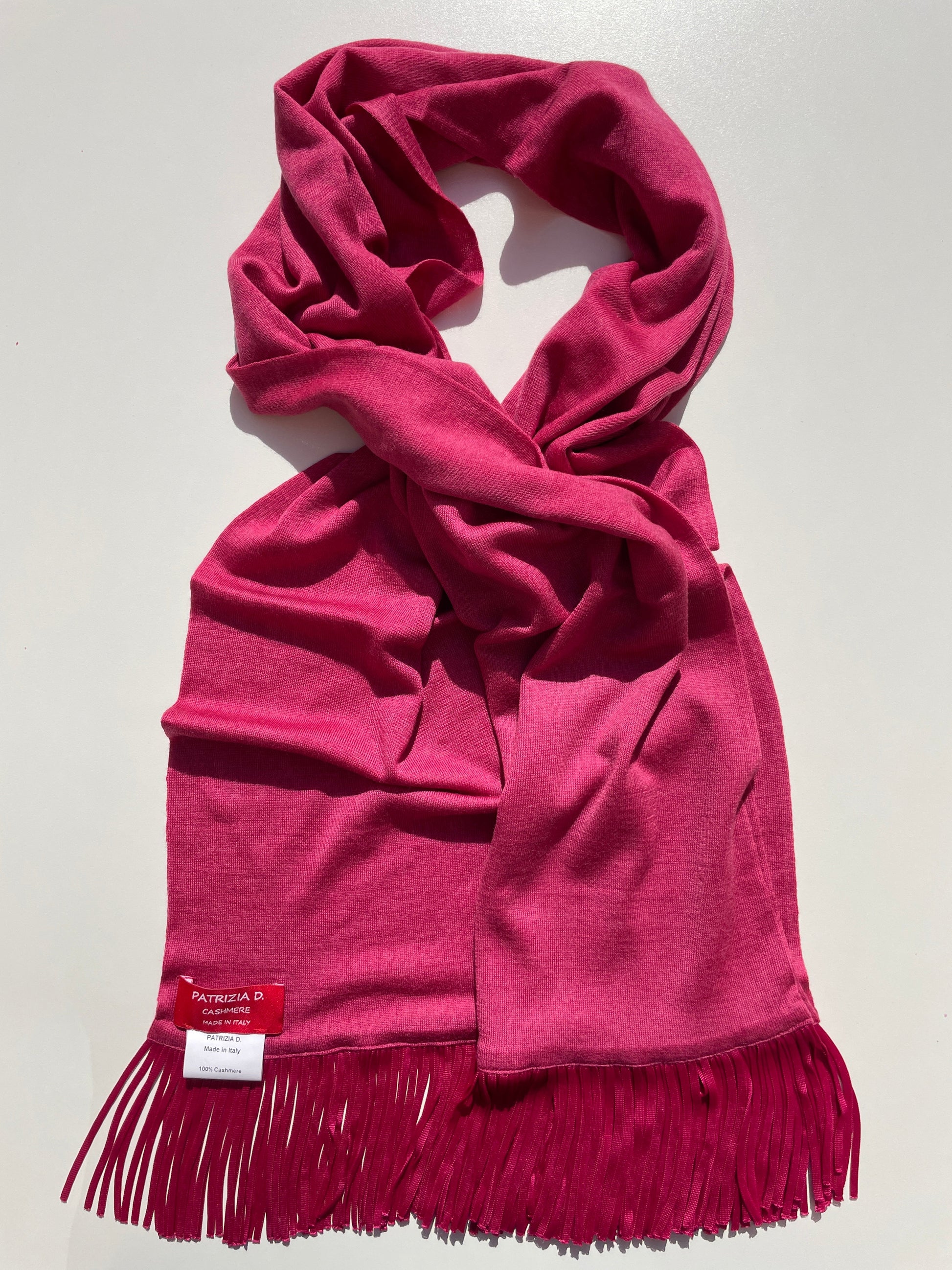 Sciarpa in Cashmere Fucsia con frange in raso