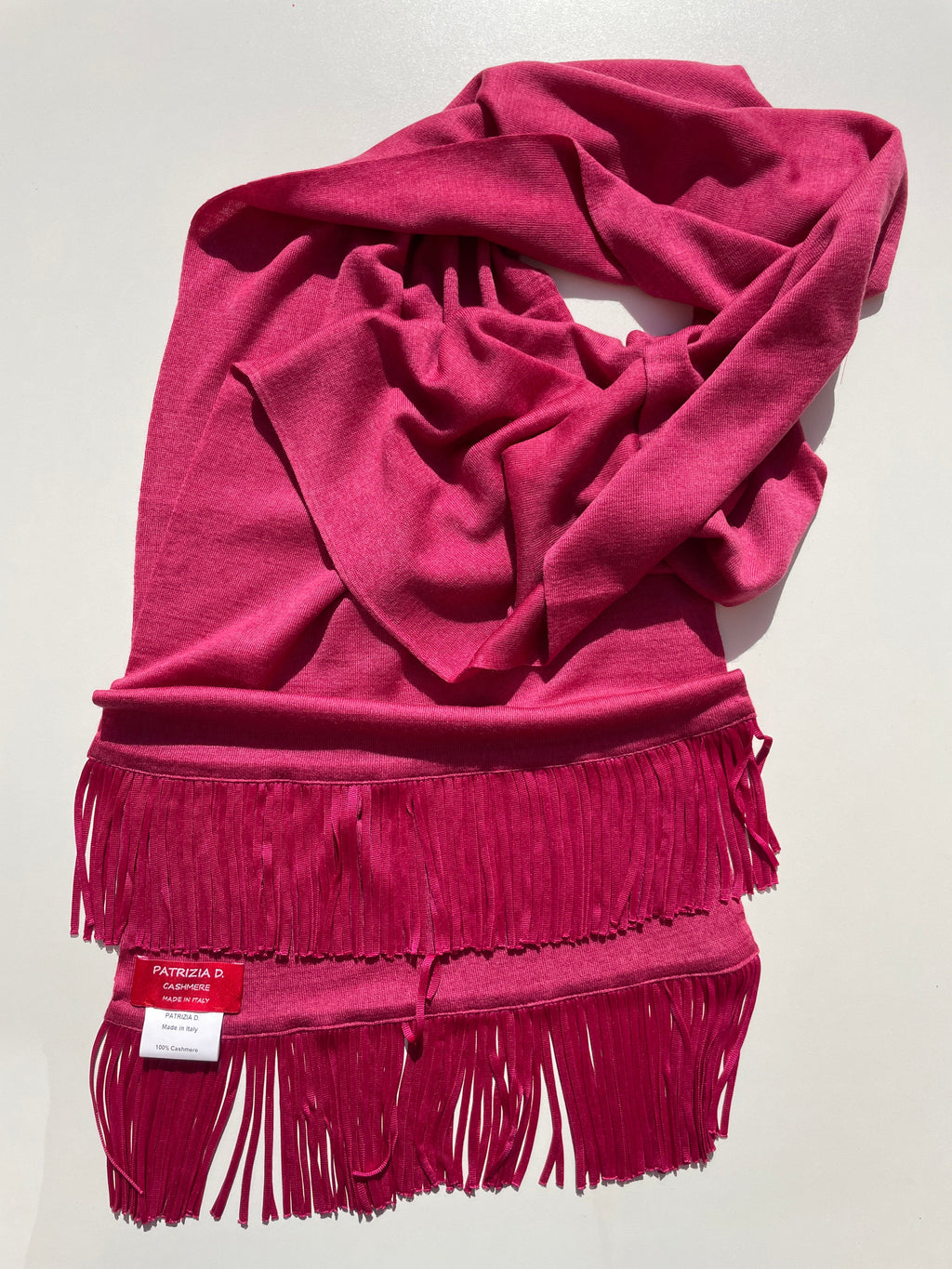 Sciarpa in Cashmere Fucsia con frange in raso