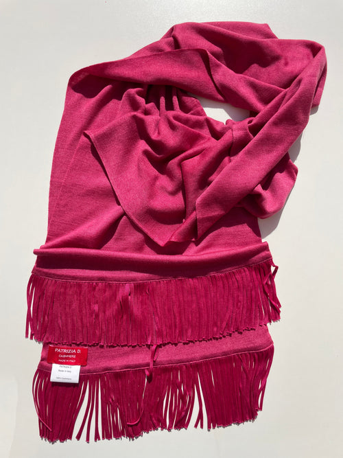 Sciarpa in Cashmere Fucsia con frange in raso
